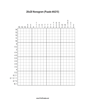 Nonogram - 20x20 - A215 Printable Puzzle