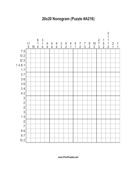 Nonogram - 20x20 - A216 Printable Puzzle
