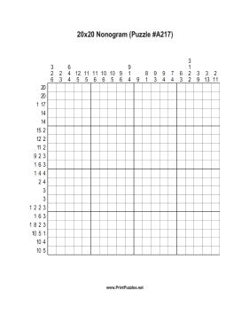 Nonogram - 20x20 - A217 Printable Puzzle