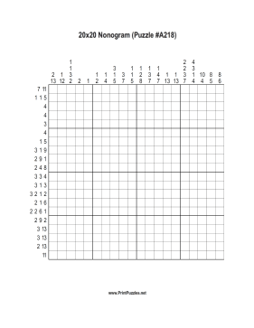 Nonogram - 20x20 - A218 Printable Puzzle