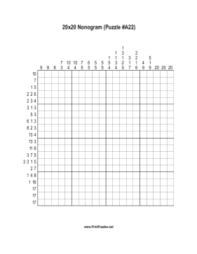 Nonogram - 20x20 - A22 Printable Puzzle