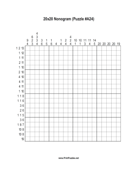 Nonogram - 20x20 - A24 Printable Puzzle