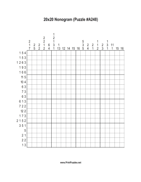 Nonogram - 20x20 - A248 Printable Puzzle