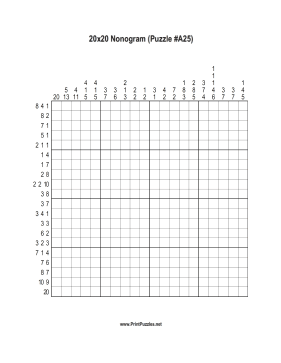 Nonogram - 20x20 - A25 Printable Puzzle