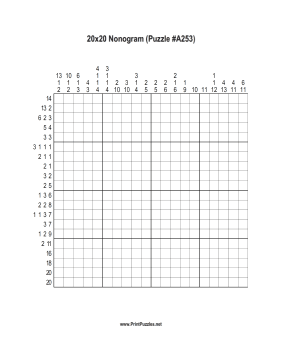 Nonogram - 20x20 - A253 Printable Puzzle