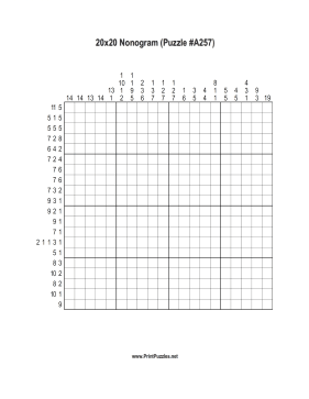 Nonogram - 20x20 - A257 Printable Puzzle