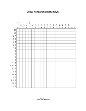 Nonogram - 20x20 - A26 Printable Puzzle