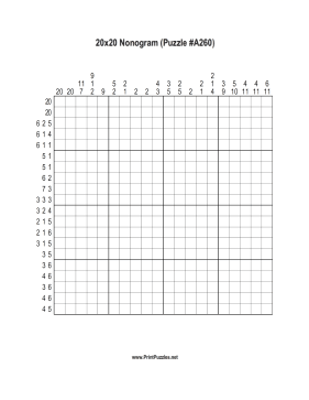 Nonogram - 20x20 - A260 Printable Puzzle