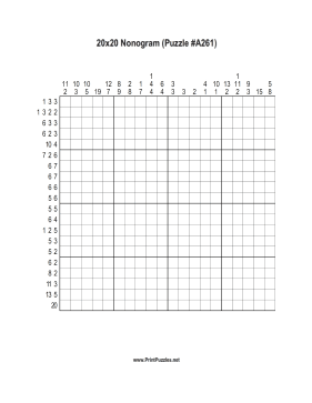Nonogram - 20x20 - A261 Printable Puzzle