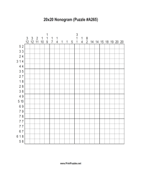 Nonogram - 20x20 - A265 Printable Puzzle