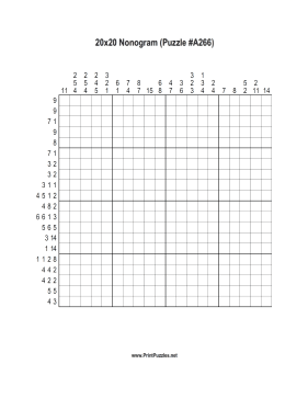 Nonogram - 20x20 - A266 Printable Puzzle