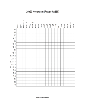 Nonogram - 20x20 - A268 Printable Puzzle