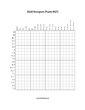 Nonogram - 20x20 - A27 Printable Puzzle