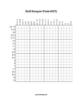 Nonogram - 20x20 - A275 Printable Puzzle