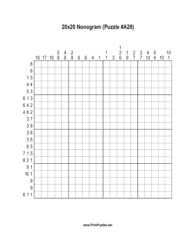 Nonogram - 20x20 - A28 Printable Puzzle