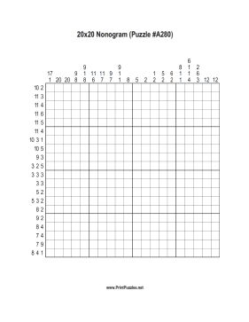 Nonogram - 20x20 - A280 Printable Puzzle