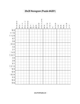 Nonogram - 20x20 - A281 Printable Puzzle