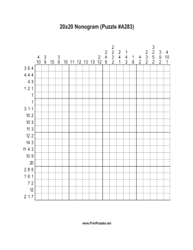 Nonogram - 20x20 - A283 Printable Puzzle