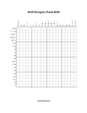 Nonogram - 20x20 - A29 Printable Puzzle