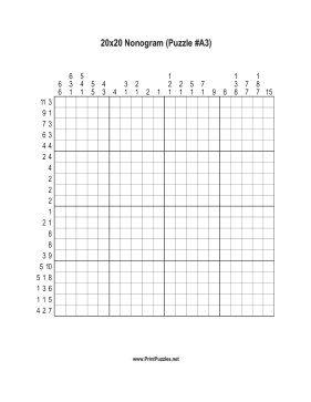 Nonogram - 20x20 - A3 Printable Puzzle