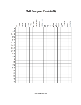 Nonogram - 20x20 - A34 Printable Puzzle