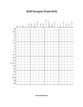 Nonogram - 20x20 - A35 Printable Puzzle