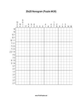 Nonogram - 20x20 - A36 Printable Puzzle