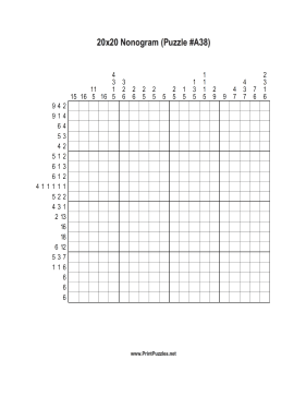 Nonogram - 20x20 - A38 Printable Puzzle
