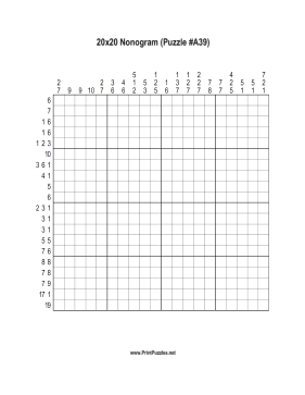 Nonogram - 20x20 - A39 Printable Puzzle