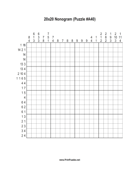 Nonogram - 20x20 - A40 Printable Puzzle