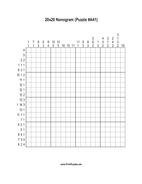 Nonogram - 20x20 - A41 Printable Puzzle
