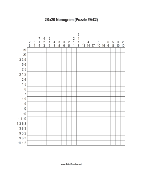 Nonogram - 20x20 - A42 Printable Puzzle