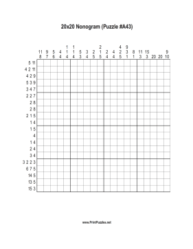 Nonogram - 20x20 - A43 Printable Puzzle