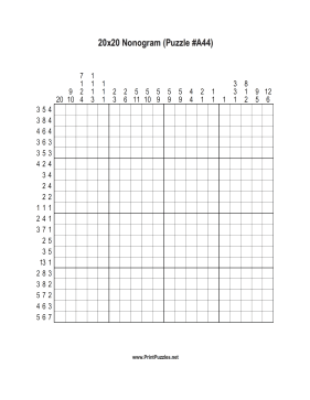 Nonogram - 20x20 - A44 Printable Puzzle