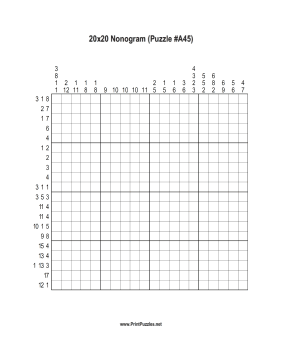 Nonogram - 20x20 - A45 Printable Puzzle