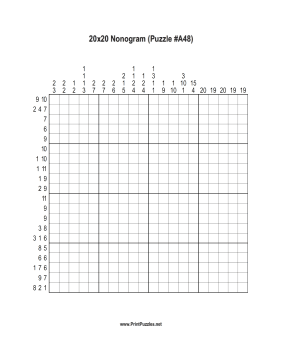 Nonogram - 20x20 - A48 Printable Puzzle