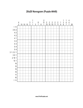 Nonogram - 20x20 - A49 Printable Puzzle