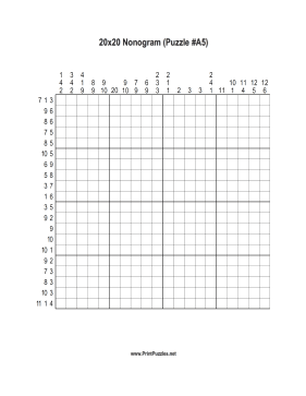 Nonogram - 20x20 - A5 Printable Puzzle