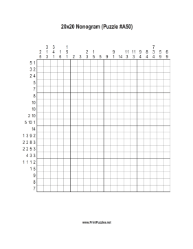 Nonogram - 20x20 - A50 Printable Puzzle