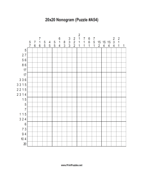 Nonogram - 20x20 - A54 Printable Puzzle