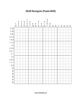 Nonogram - 20x20 - A55 Printable Puzzle
