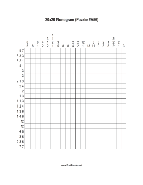 Nonogram - 20x20 - A56 Printable Puzzle