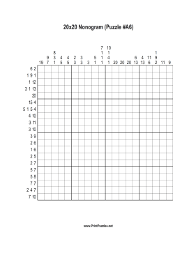 Nonogram - 20x20 - A6 Printable Puzzle