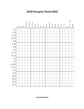 Nonogram - 20x20 - A62 Printable Puzzle