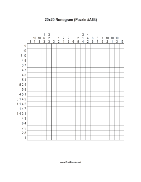 Nonogram - 20x20 - A64 Printable Puzzle