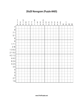 Nonogram - 20x20 - A65 Printable Puzzle