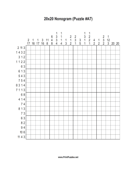 Nonogram - 20x20 - A7 Printable Puzzle