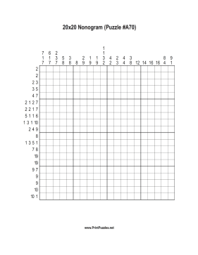 Nonogram - 20x20 - A70 Printable Puzzle