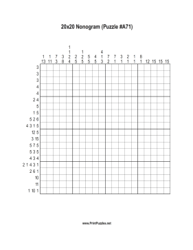 Nonogram - 20x20 - A71 Printable Puzzle