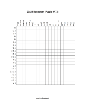 Nonogram - 20x20 - A72 Printable Puzzle